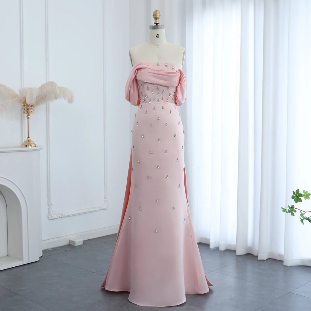 Pink Off Shoulder blue Evening Dress for Women Long Formal Prom Party Gowns