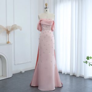 Pink Off Shoulder blue Evening Dress for Women Long Formal Prom Party Gowns