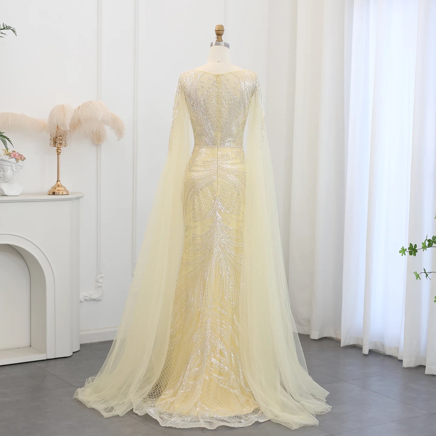 Luxury Blue Mermaid Evening Dress with Cape Sleeves 2024 Sage Green Plus Size Women Wedding Party Gowns - Image 12