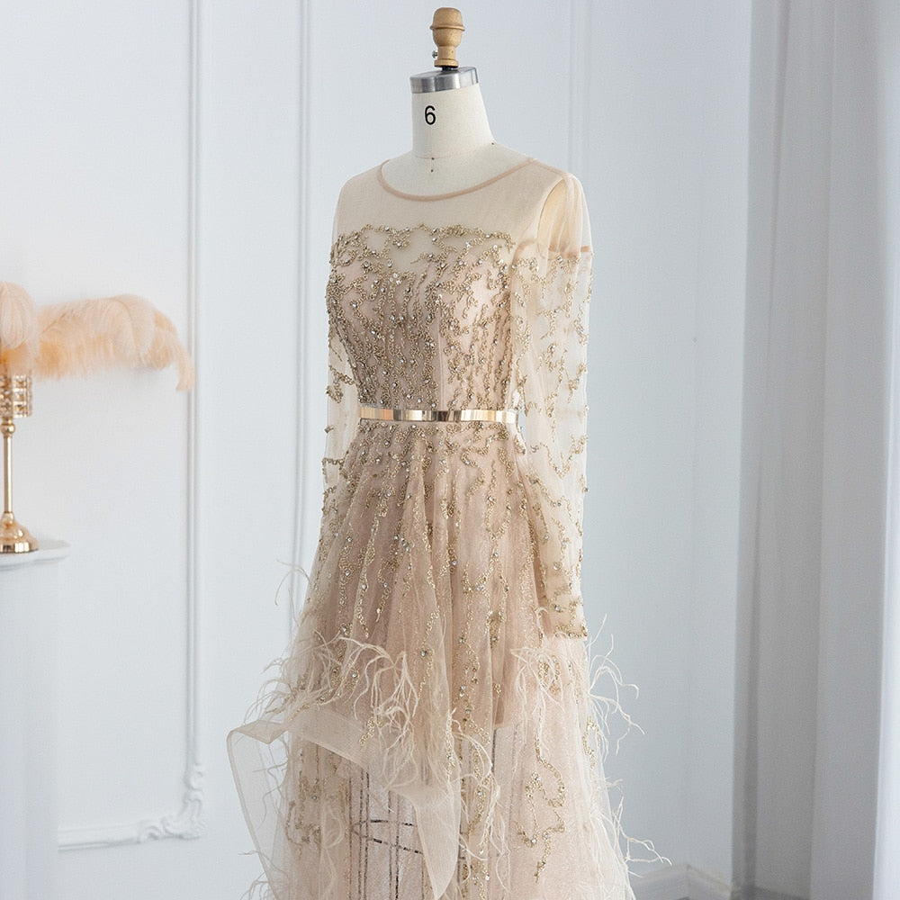 Luxury Feathers High Low Evening Dresses for Wedding Party Short Front Long Back Homecoming Dress - Image 6
