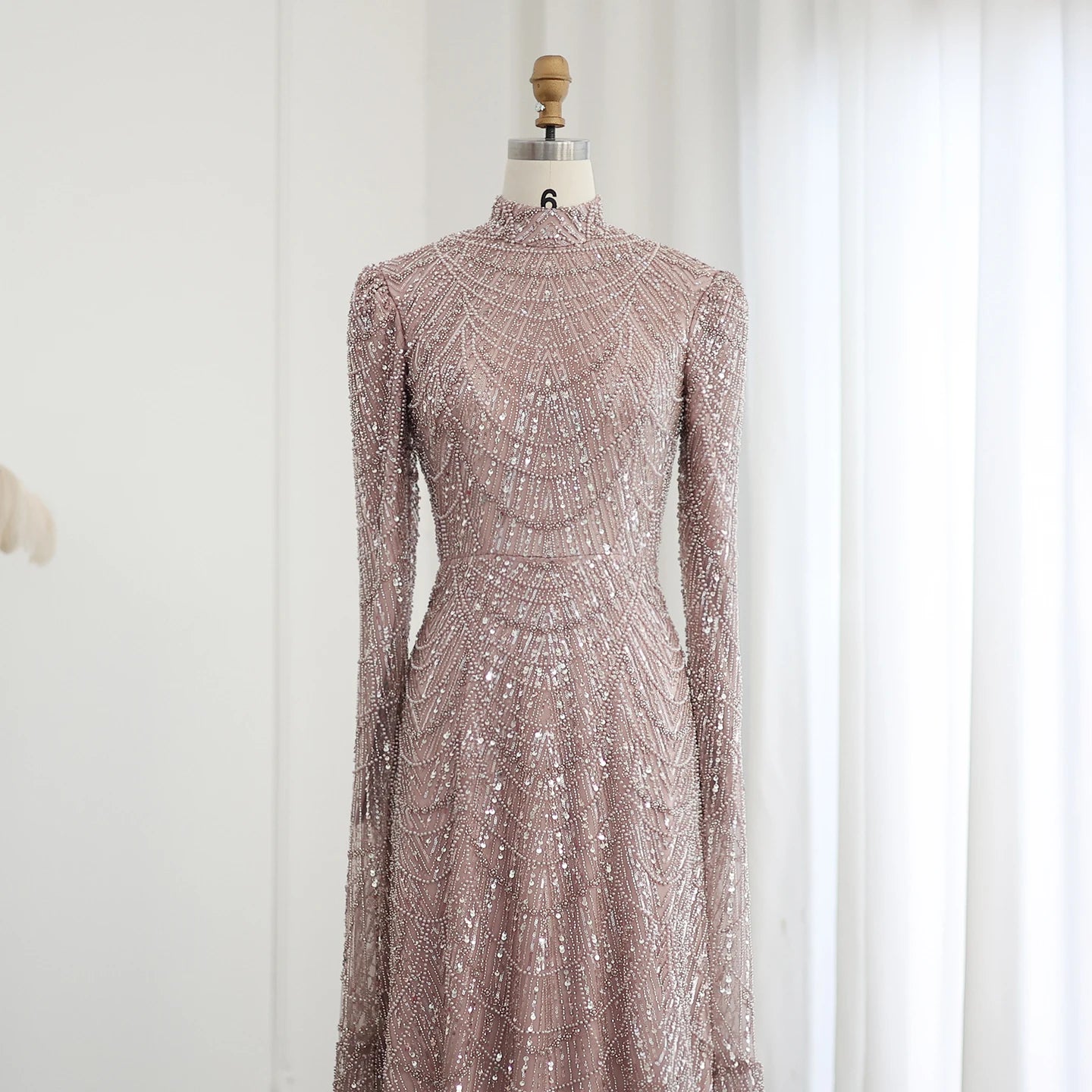 Sage Green Muslim Evening Dresses with Cape Sleeves High Neck for Arabic Women Wedding Party - Image 15