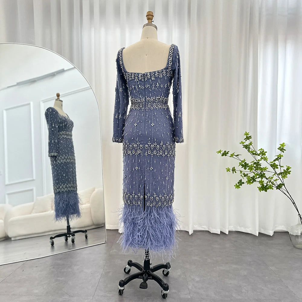 Mermaid Evening Dress with Cape Luxury Feather Formal Dresses for Women Wedding Party - Image 60