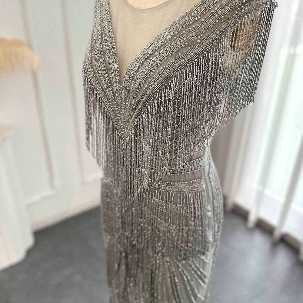 Heavy Beading Tassel Mermaid Evening Dress Luxury Wedding Party Gowns - Image 13