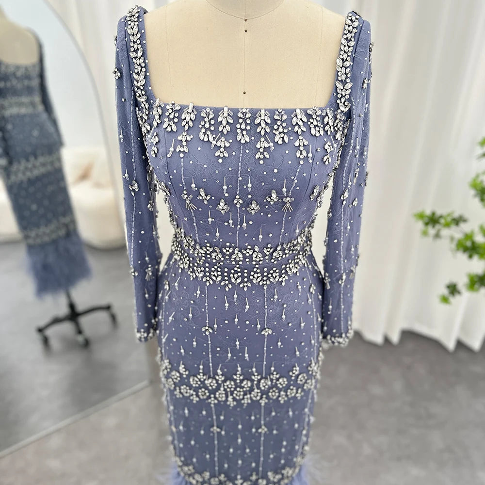 Mermaid Evening Dress with Cape Luxury Feather Formal Dresses for Women Wedding Party - Image 58