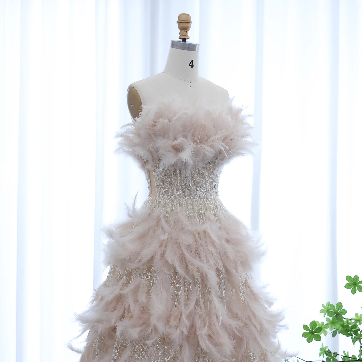 Feathers Princess Crystal Organza Ball Gown Evening Dresses for Women Wedding Engament Party Dress - Image 5