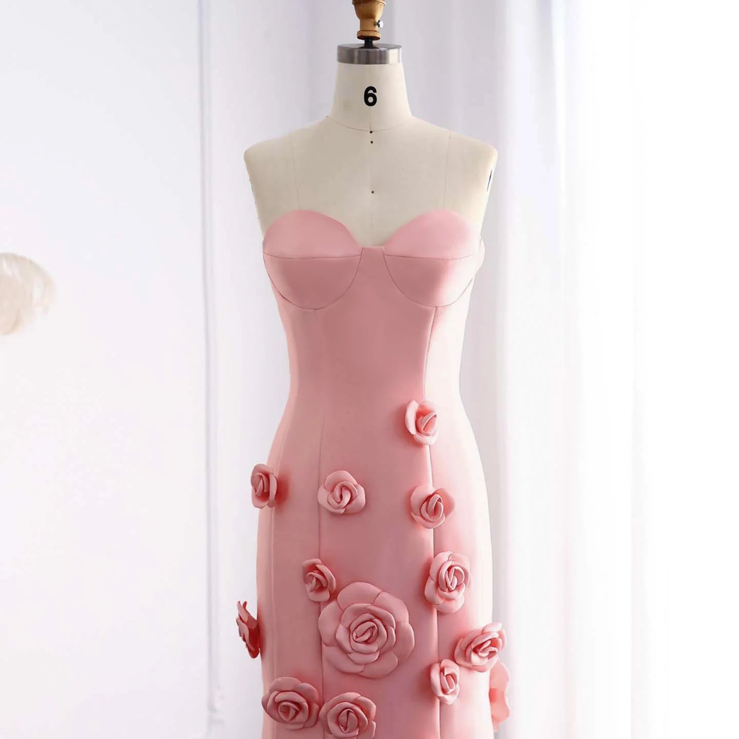 Pink 3D Flowers Sweetheart Mermaid Evening Dress For Women Wedding Long Formal Party Gowns - Image 2