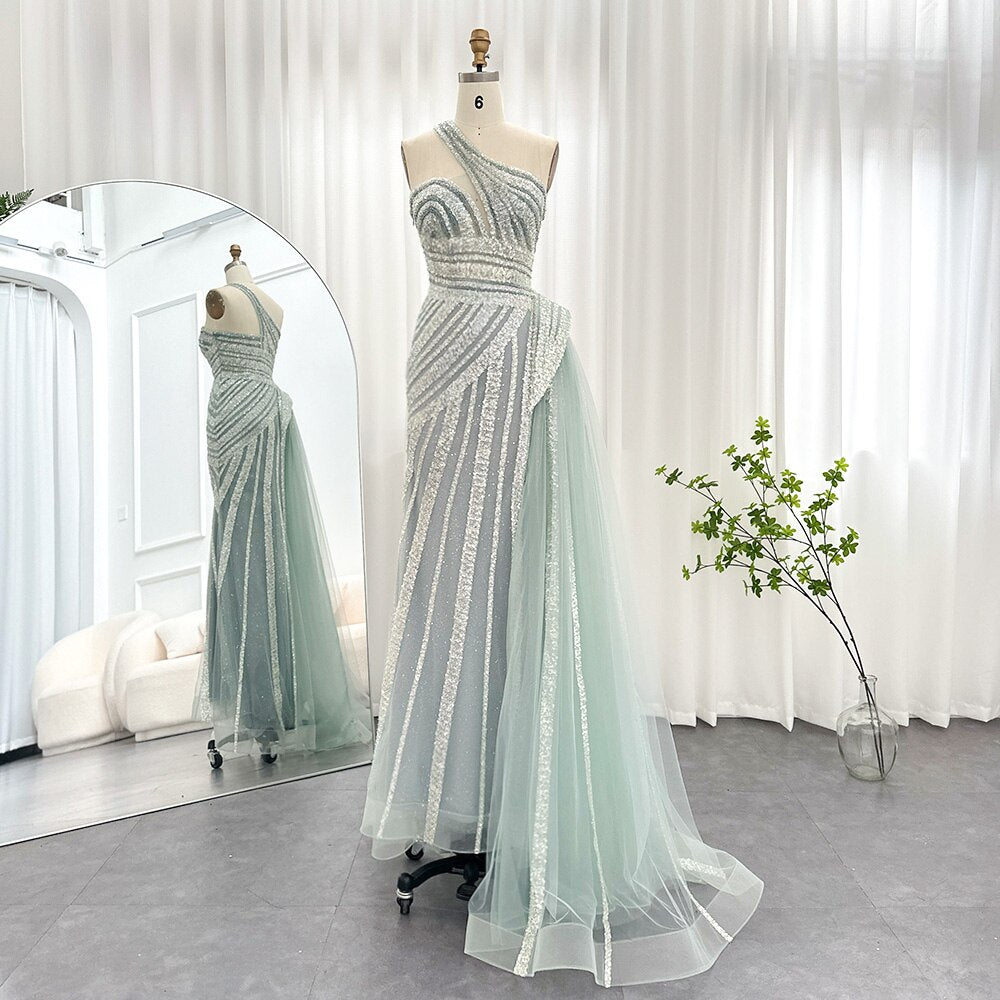 Luxury One Shoulder Mermaid Evening Dresses for Woman Wedding Party High Split Prom Formal Gowns - Image 15