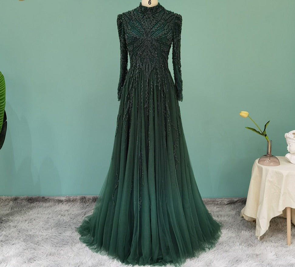 Luxury Emerald Green Evening Dresses Long Sleeve Blue Formal Dress For Women Wedding Party