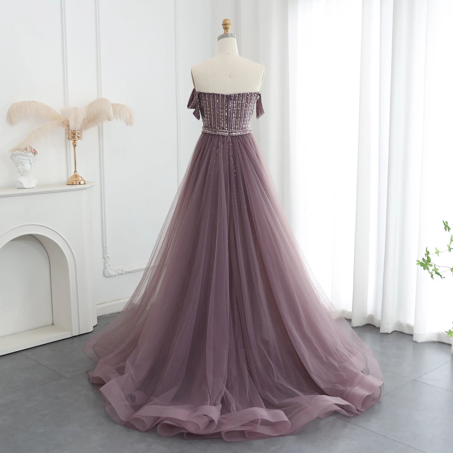 Luxury Beaded Evening Dresses with Overskirt Off Shoulder Women Wedding Formal Party Gowns - Image 5