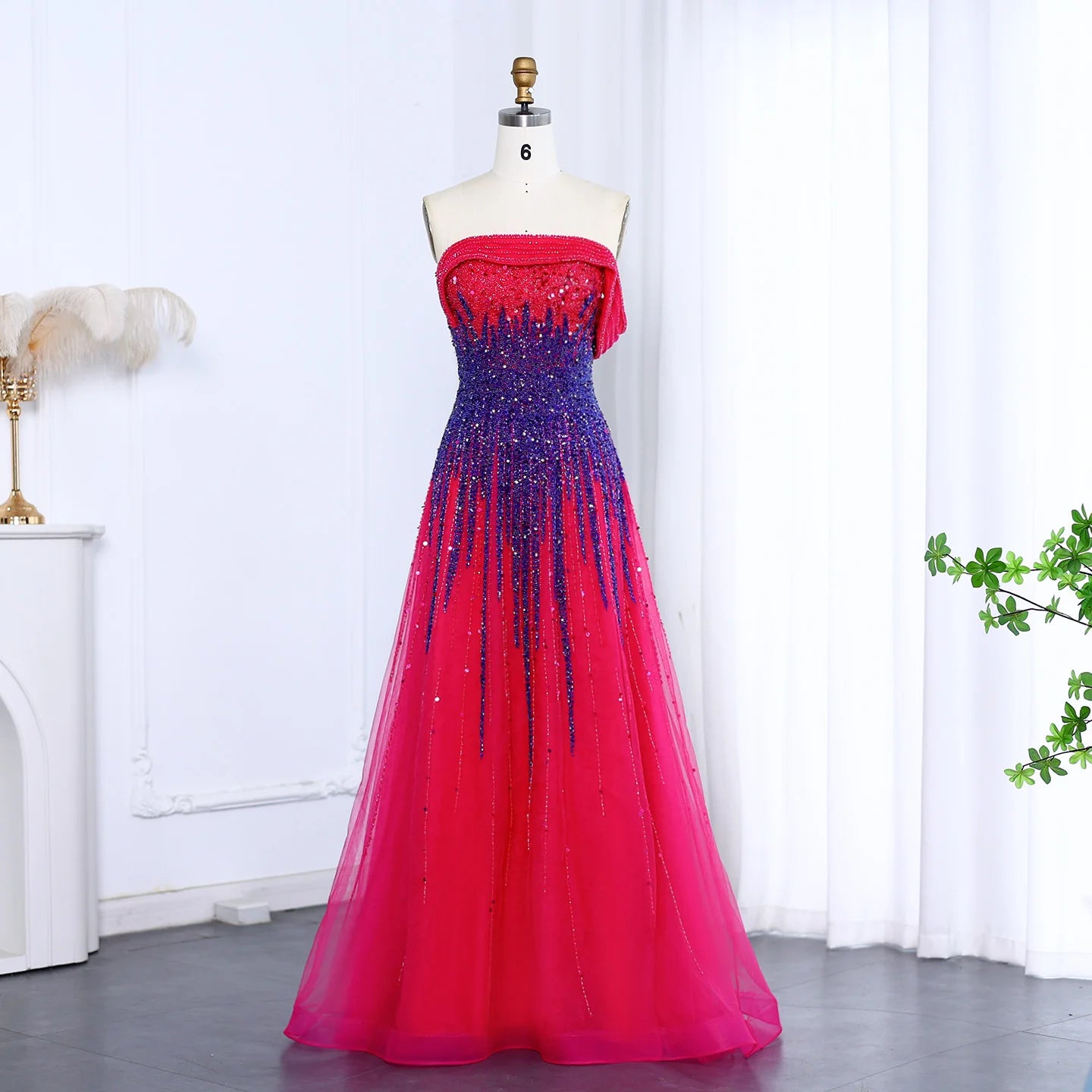 Turquoise Blue Luxury Evening Dress Elegant Off Shoulder Long Fuchsia Wedding Party Gown
