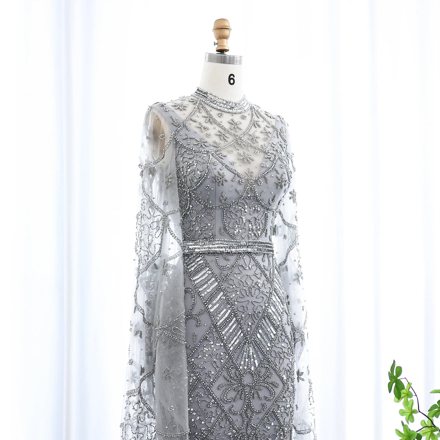 Black Beaded Luxury Evening Dress with Flare Long Sleeves High Neck Formal Party Gowns - Image 12