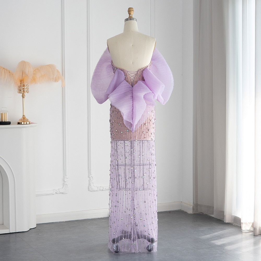Luxury Lilac Long Evening Dress Elegant Off Shoulder Formal Prom Gown - Image 7