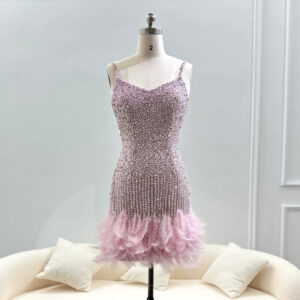 Short Mini Cocktail Party Dresses for Women Wedding Luxury Feathers Evening Club Gowns