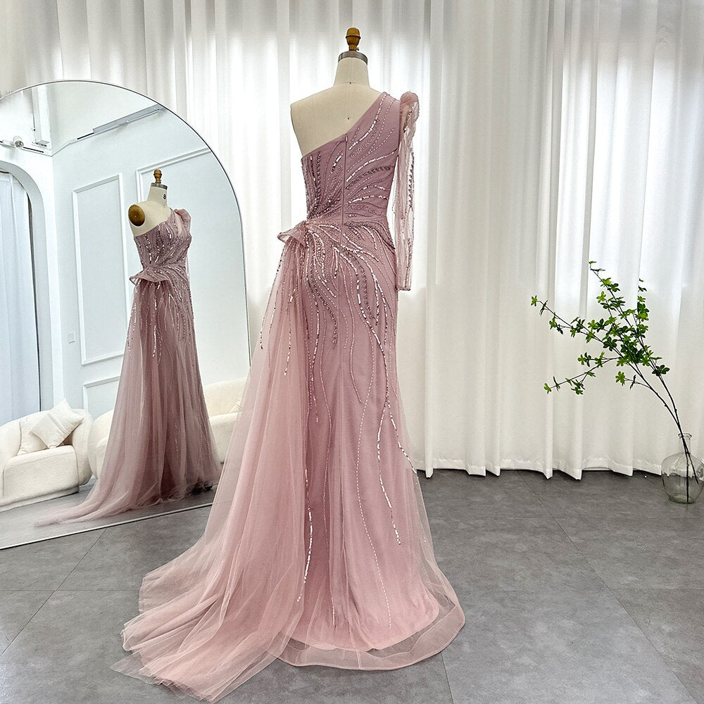 Luxury One Shoulder Mermaid Evening Dresses with Overskirt Elegant Woman Wedding Party Gowns - Image 7