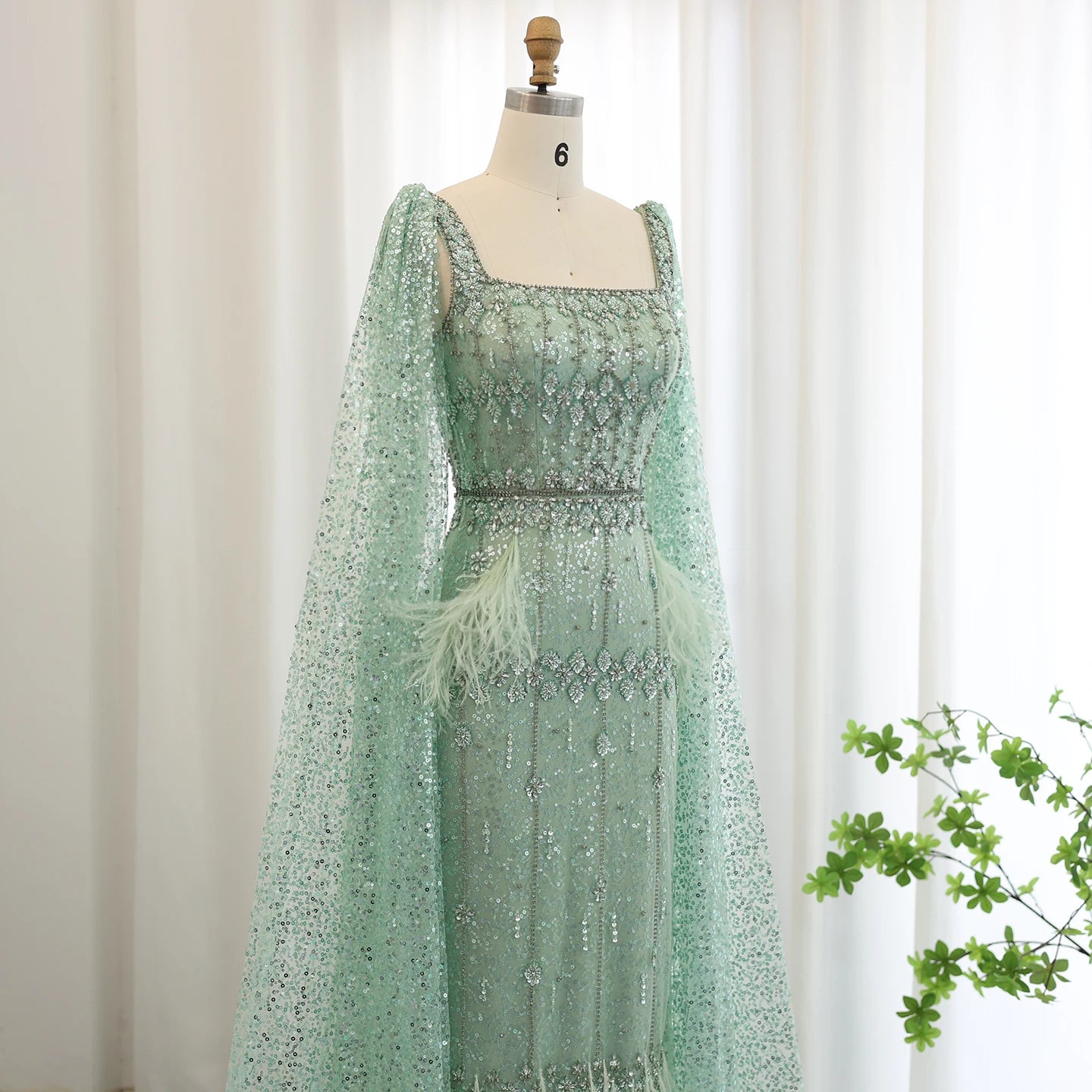 Mermaid Evening Dress with Cape Luxury Feather Formal Dresses for Women Wedding Party - Image 12