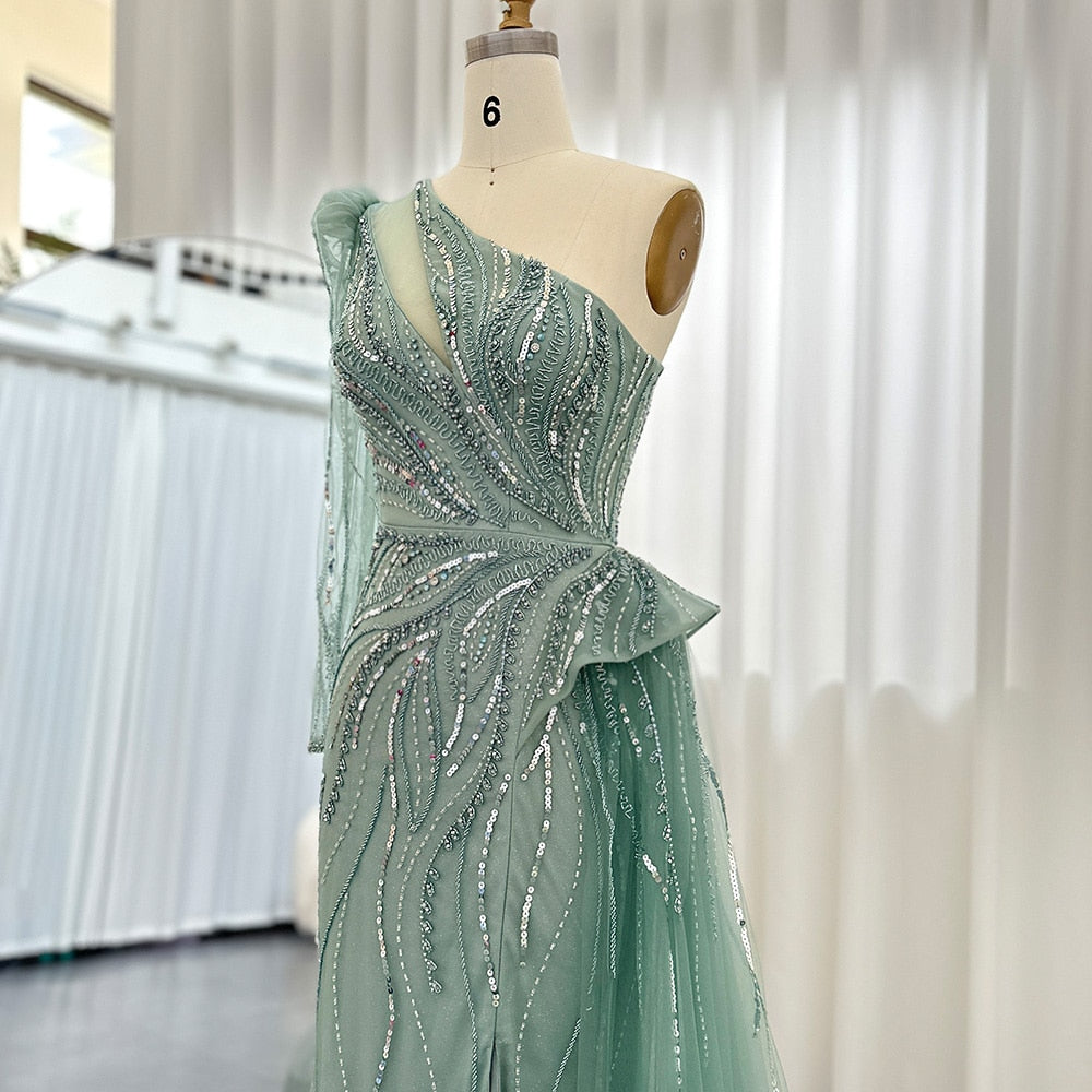 Luxury One Shoulder Mermaid Evening Dresses with Overskirt Elegant Woman Wedding Party Gowns - Image 11
