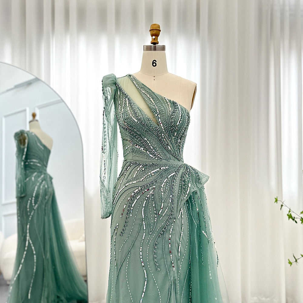Luxury One Shoulder Mermaid Evening Dresses with Overskirt Elegant Woman Wedding Party Gowns - Image 9