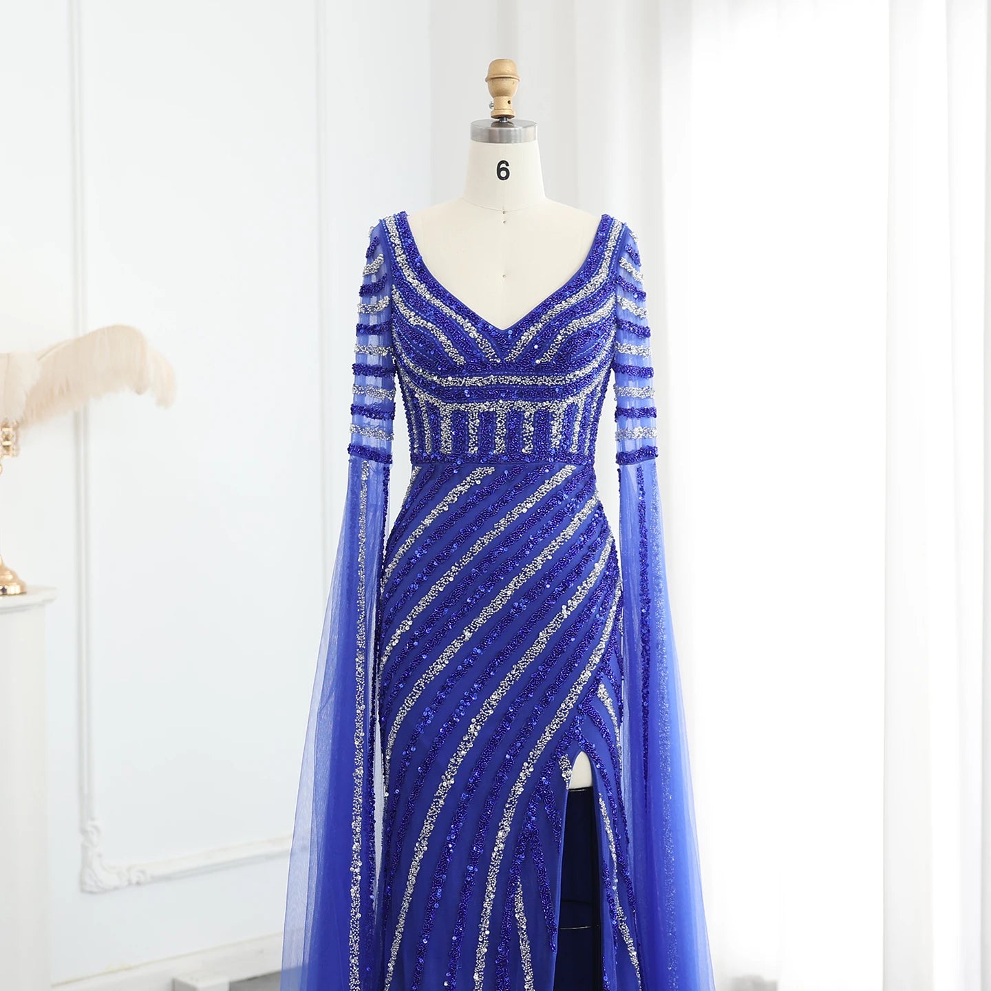 Luxury Beaded Mermaid Evening Dresses with Cape Sleeves Side Slit Women Long Wedding Party Gowns - Image 11