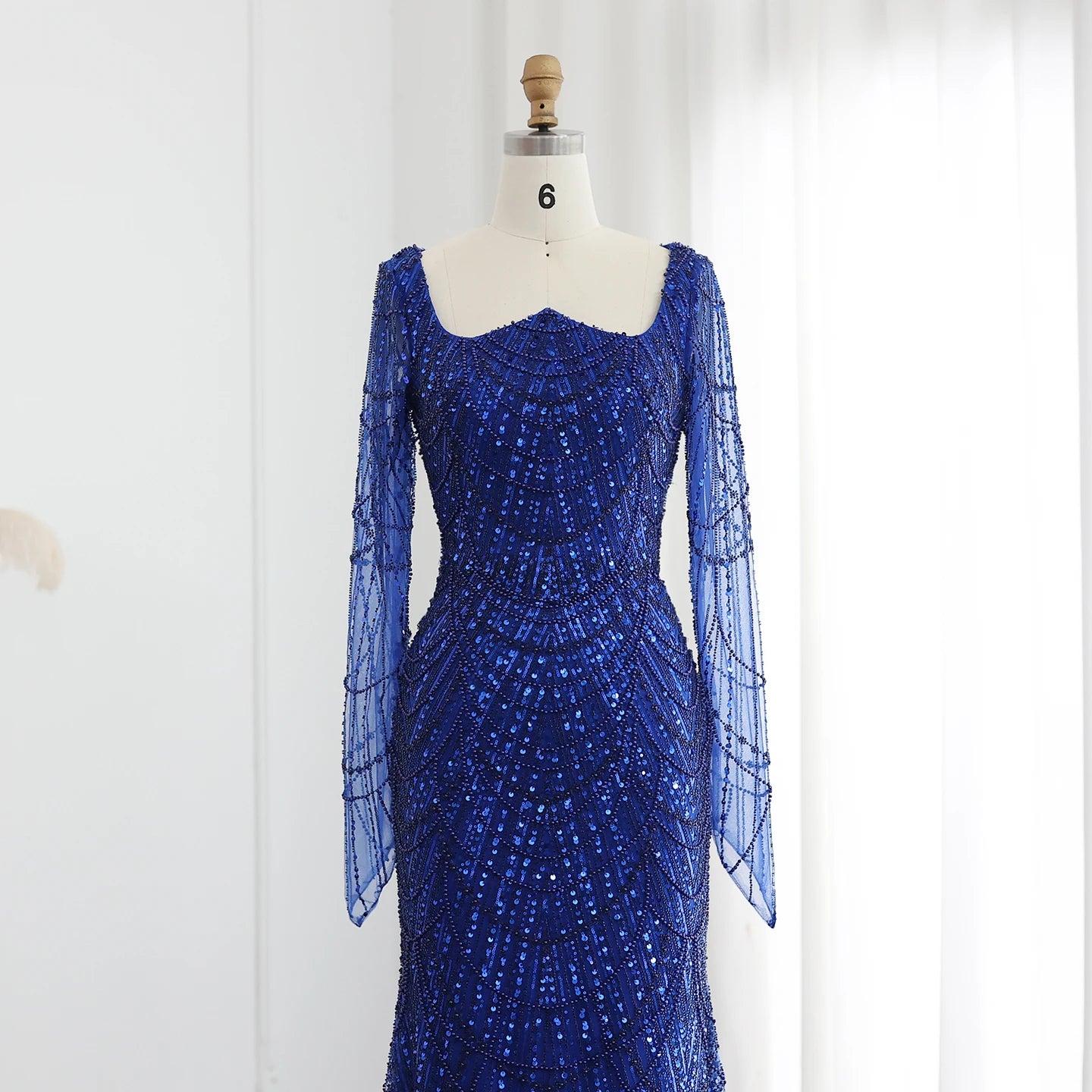Beads Black Mermaid Long Sleeve Evening Dress for Women Champagne Formal Dresses Prom Dress - Image 11