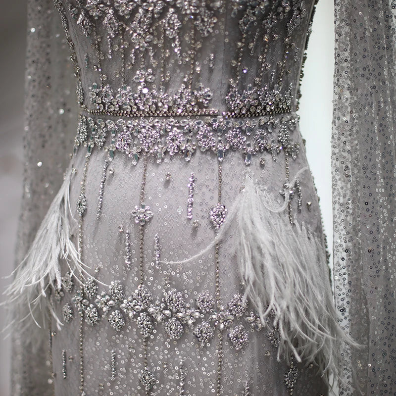 Mermaid Evening Dress with Cape Luxury Feather Formal Dresses for Women Wedding Party - Image 25