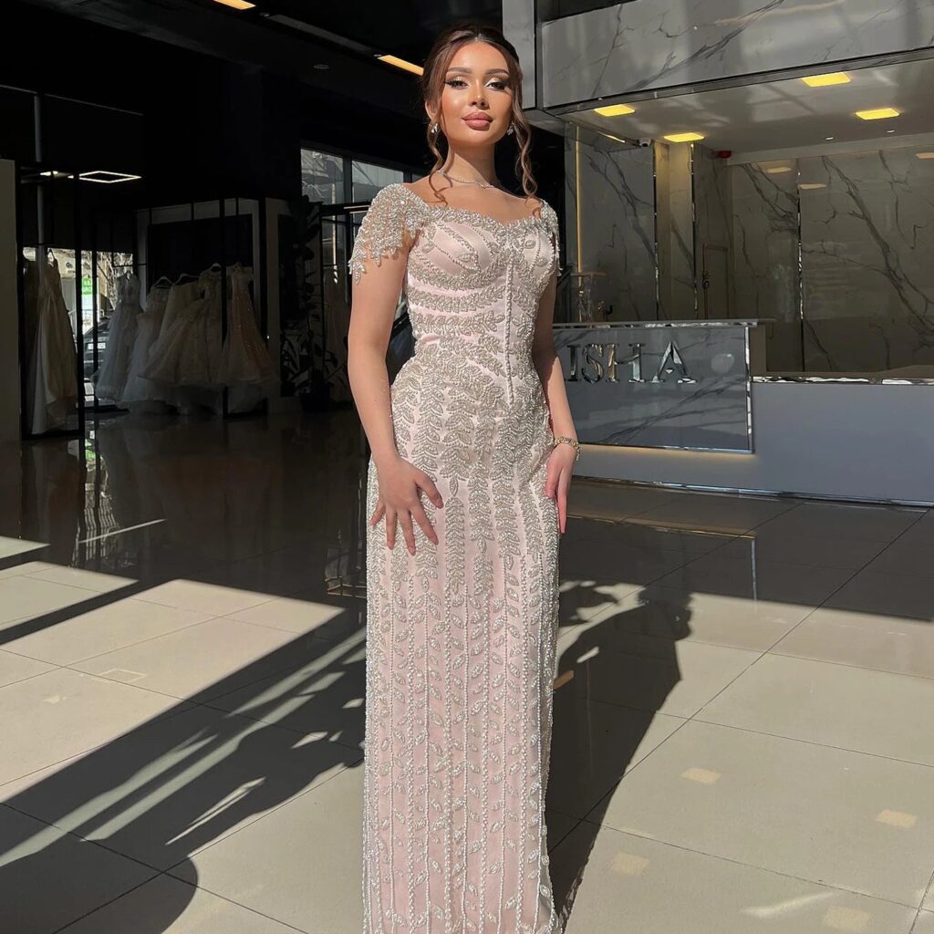 Cream Straight Luxury Pink Evening Dress for Women Wedding Elegant Formal Party Gowns