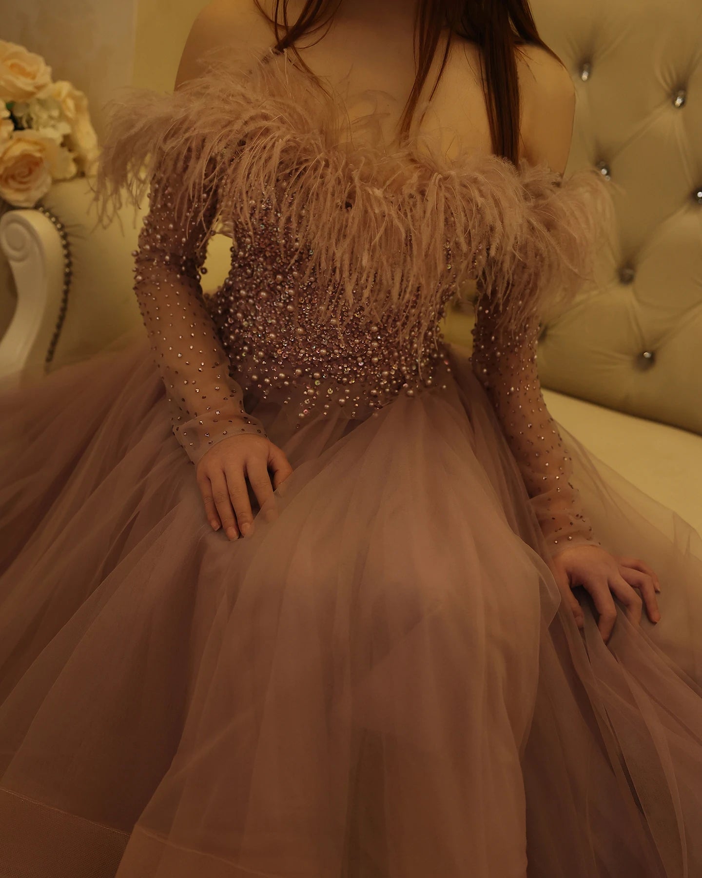 Luxury Feathers Purple High Low Evening Dresses Elegant Off Shoulder Arab Women Wedding Party Prom Dress - Image 16