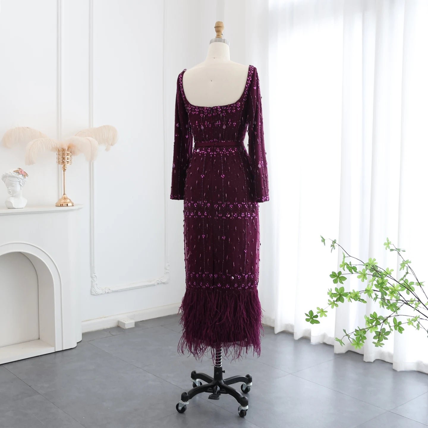 Mermaid Evening Dress with Cape Luxury Feather Formal Dresses for Women Wedding Party - Image 66
