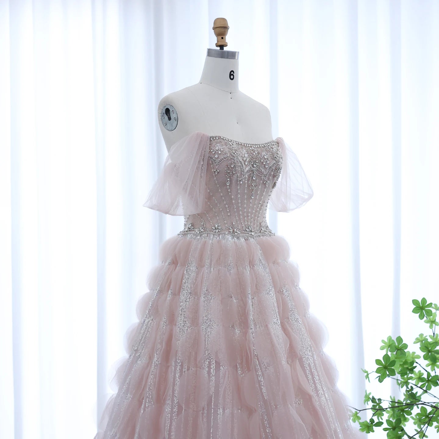 Crystal Princess Ball Gown Blush Pink Ruffles Evening Dress for Women Wedding Engagement Party Dress - Image 4