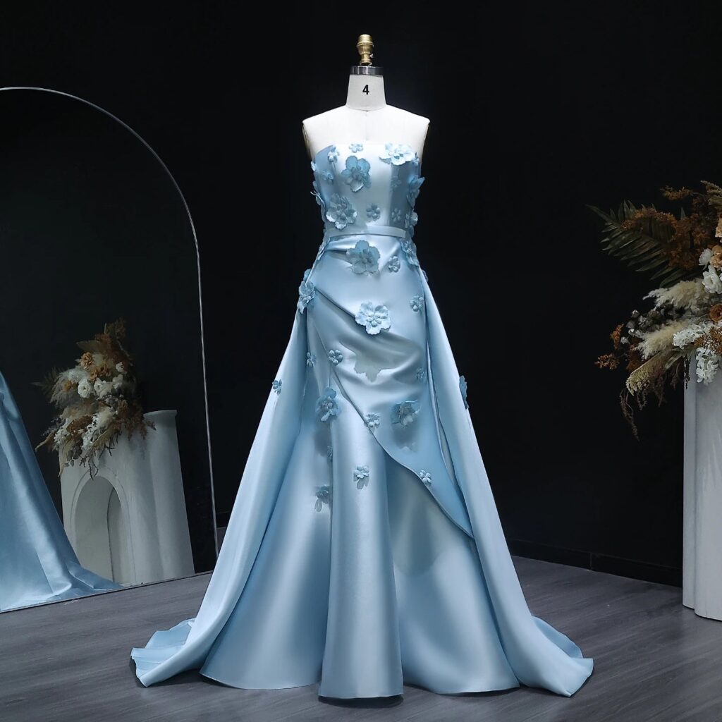 3D Flowers Mermaid Evening Dress with Detachable Overskirt Women Wedding Party Gowns Customized