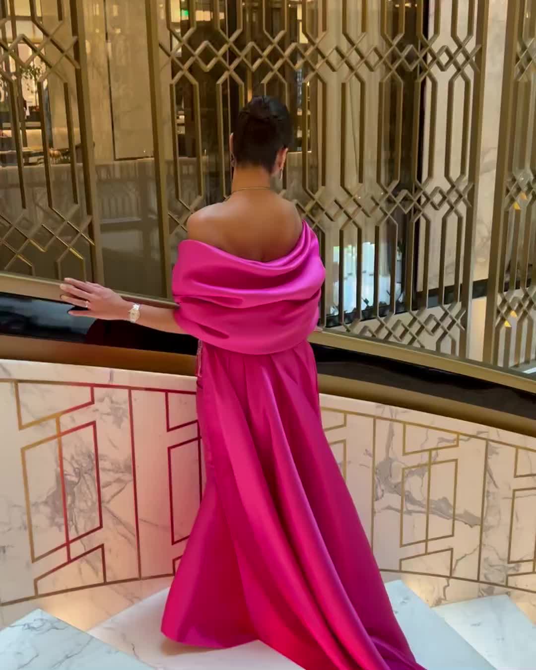 Fuchsia Mermaid Luxury Evening Dresses with Cape Shawl Long Wedding Party Guest Gowns - Image 7