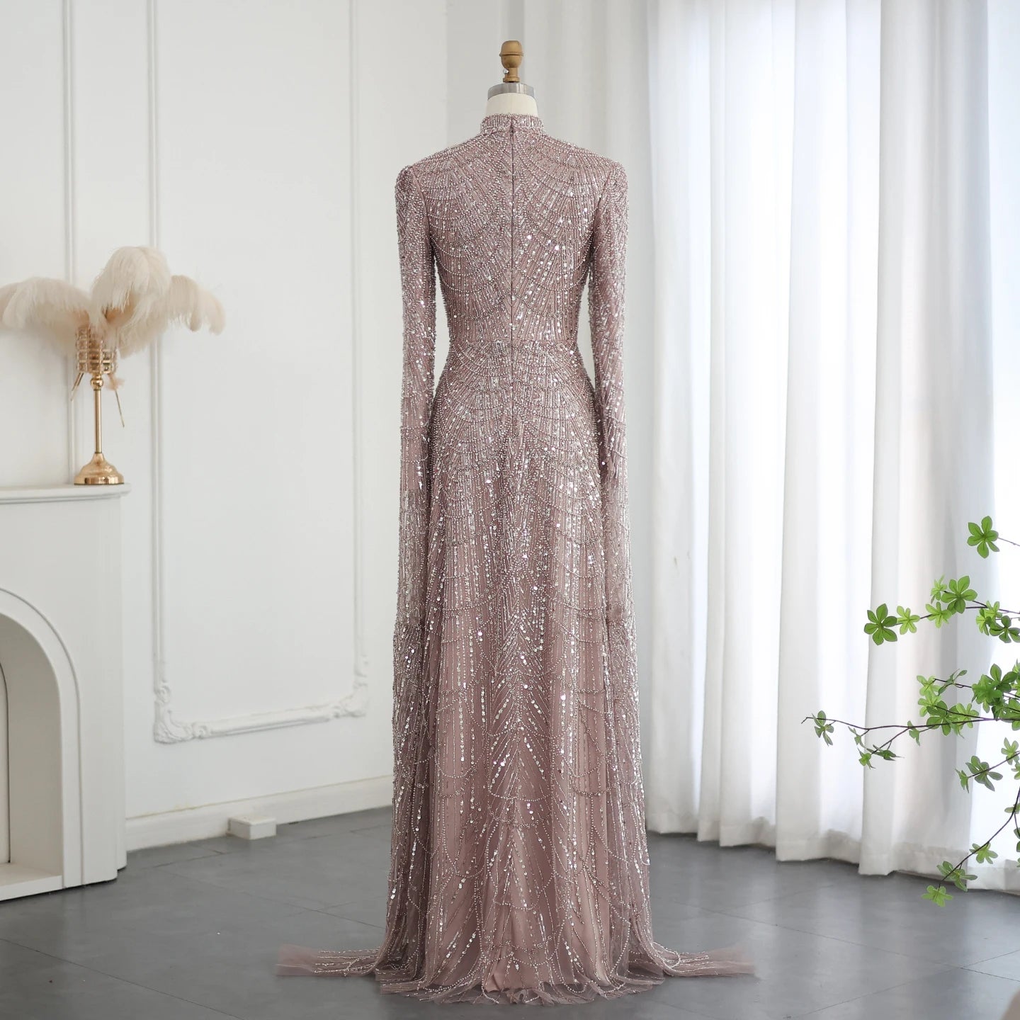 Sage Green Muslim Evening Dresses with Cape Sleeves High Neck for Arabic Women Wedding Party - Image 20