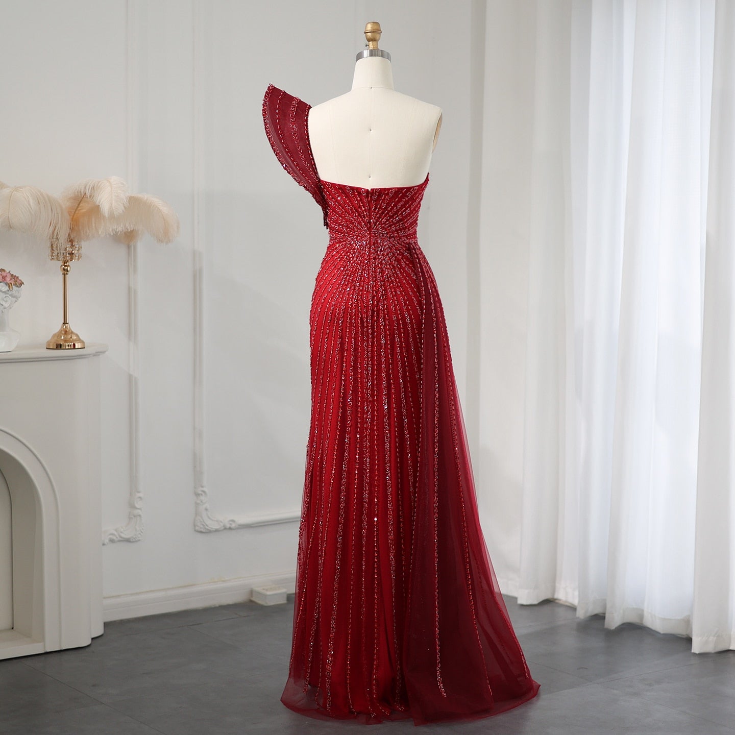 One Shoulder Mermaid Evening Dresses for Women Wedding Party High Slit Long Prom Formal Gowns - Image 8