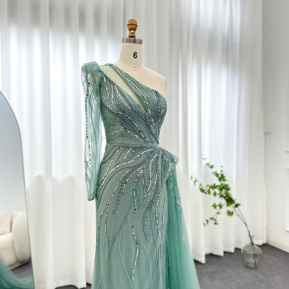 Luxury One Shoulder Mermaid Evening Dresses with Overskirt Elegant Woman Wedding Party Gowns - Image 10