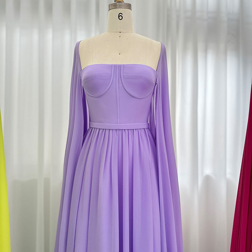 Evening Dresses with Cape Sleeves Elegant Women Wedding Party Formal Gown - Image 9