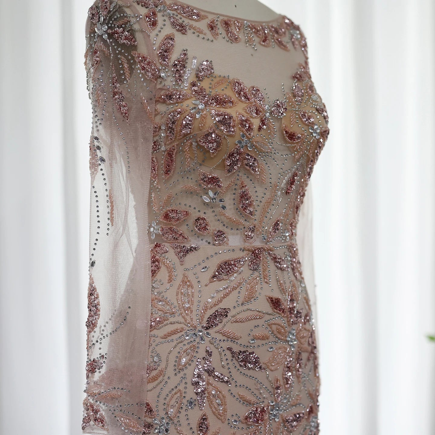 Luxury Feathers Evening Dresses for Women Wedding Elegant Long Sleeves Mermaid Prom Party Gowns - Image 8