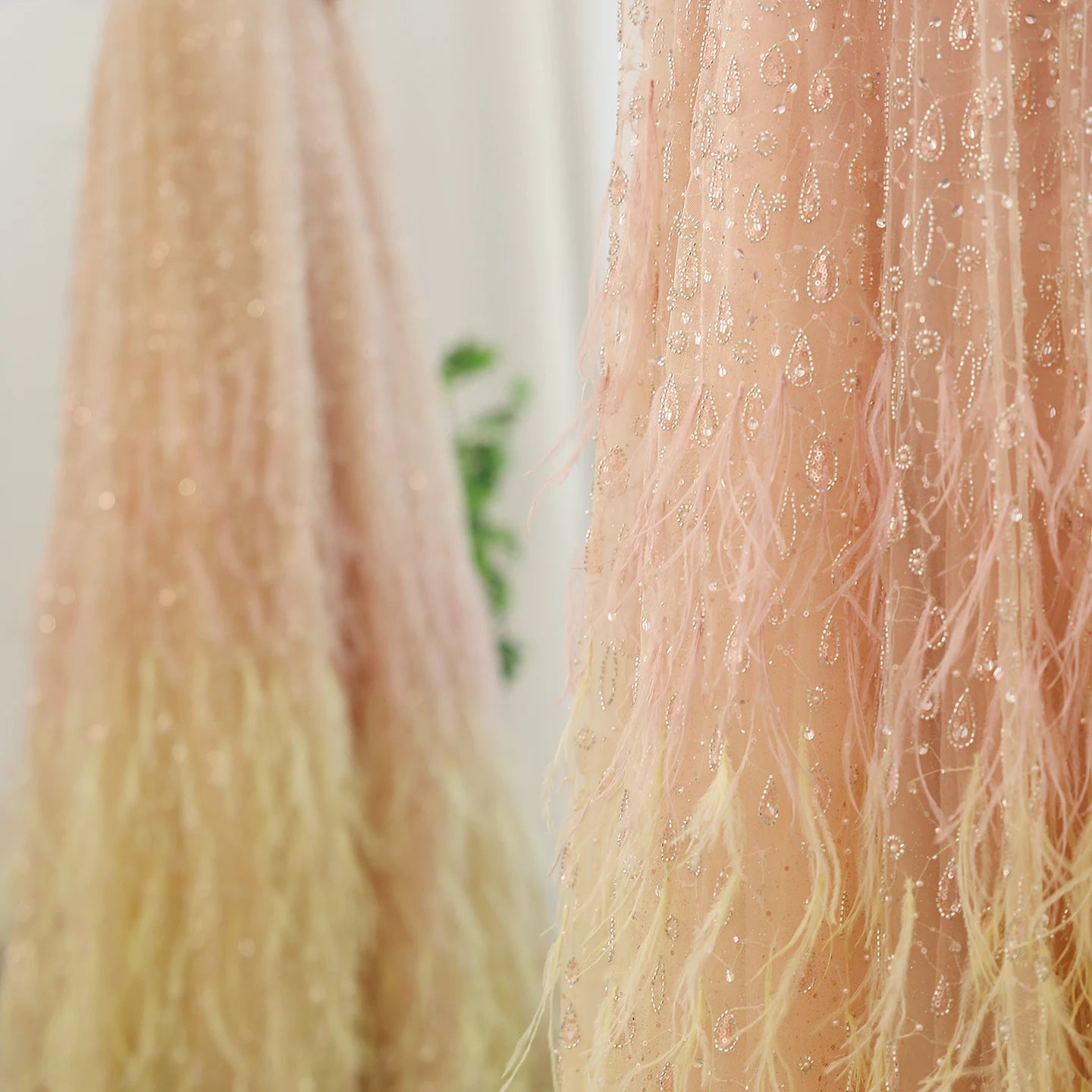 Luxury Feather One Shoulder Evening Dresses with Cape Sleeves Rose Gold Lilac Women Wedding Party Gowns - Image 8