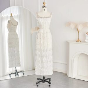 Luxury Crystal White Evening Dresses for Women Wedding Square Neckline Midi Formal Prom Party Gowns