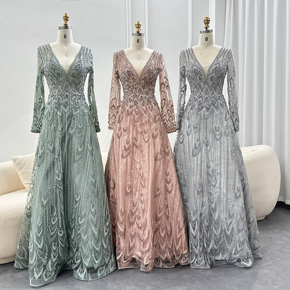 Luxury Beaded Evening Dresses Elegant Woman Wedding Formal Party Gowns