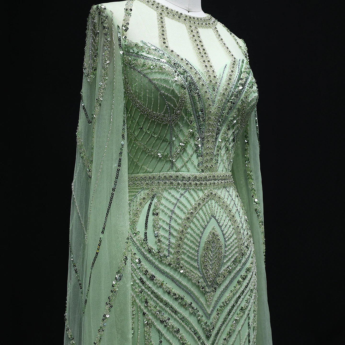 Luxury Green Mermaid Evening Dress with Cape Sleeves Caramel Women Wedding Party Gowns Customized - Image 7