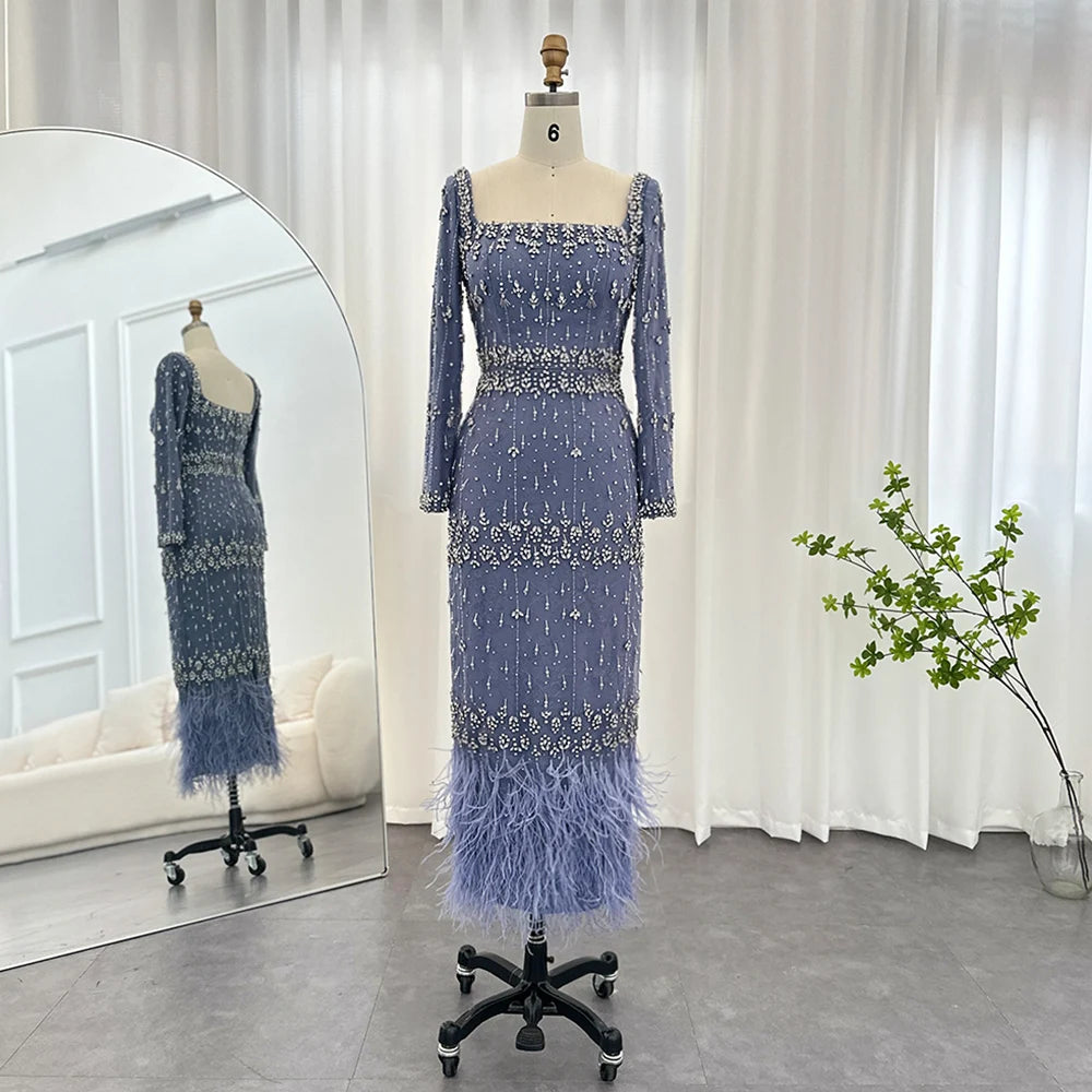 Mermaid Evening Dress with Cape Luxury Feather Formal Dresses for Women Wedding Party - Image 56