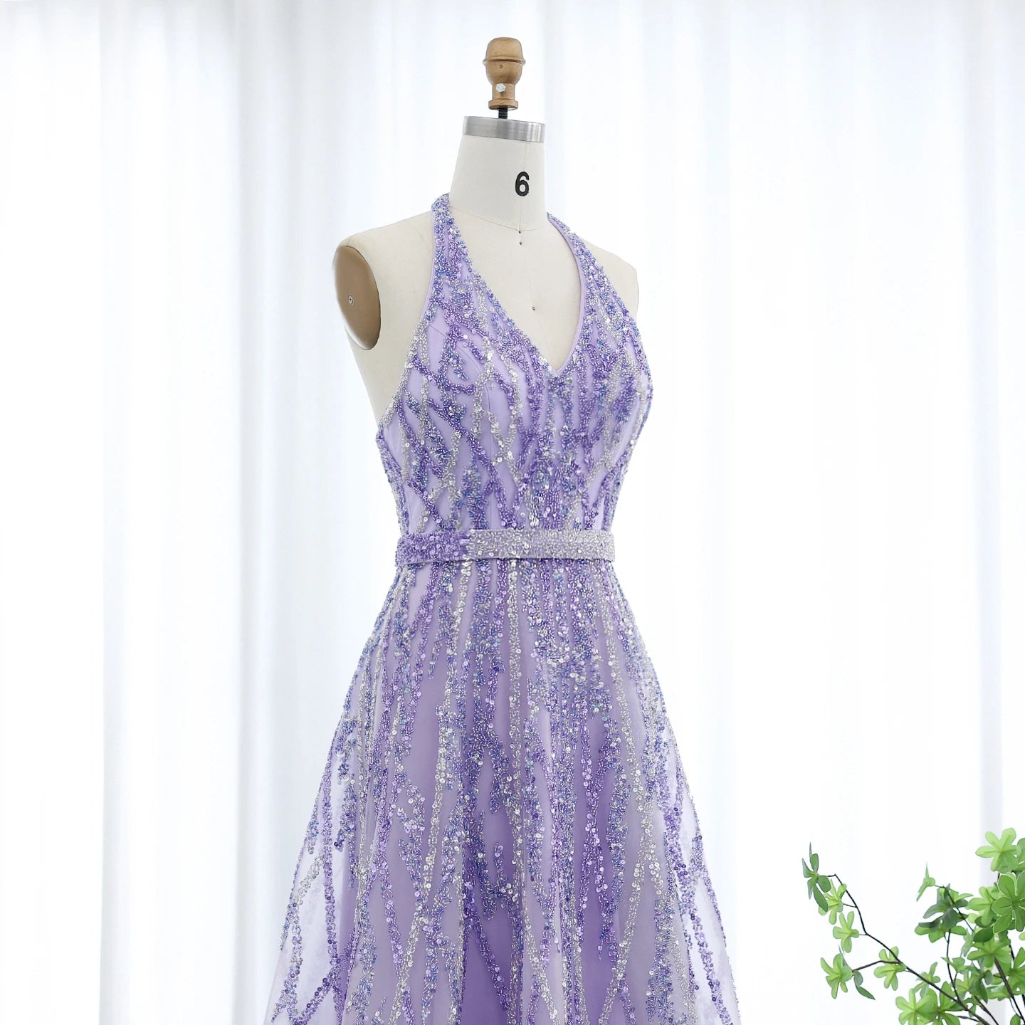 Beaded Lemon Green Evening Dresses with Halter High Low Women Wedding Party Gowns - Image 14
