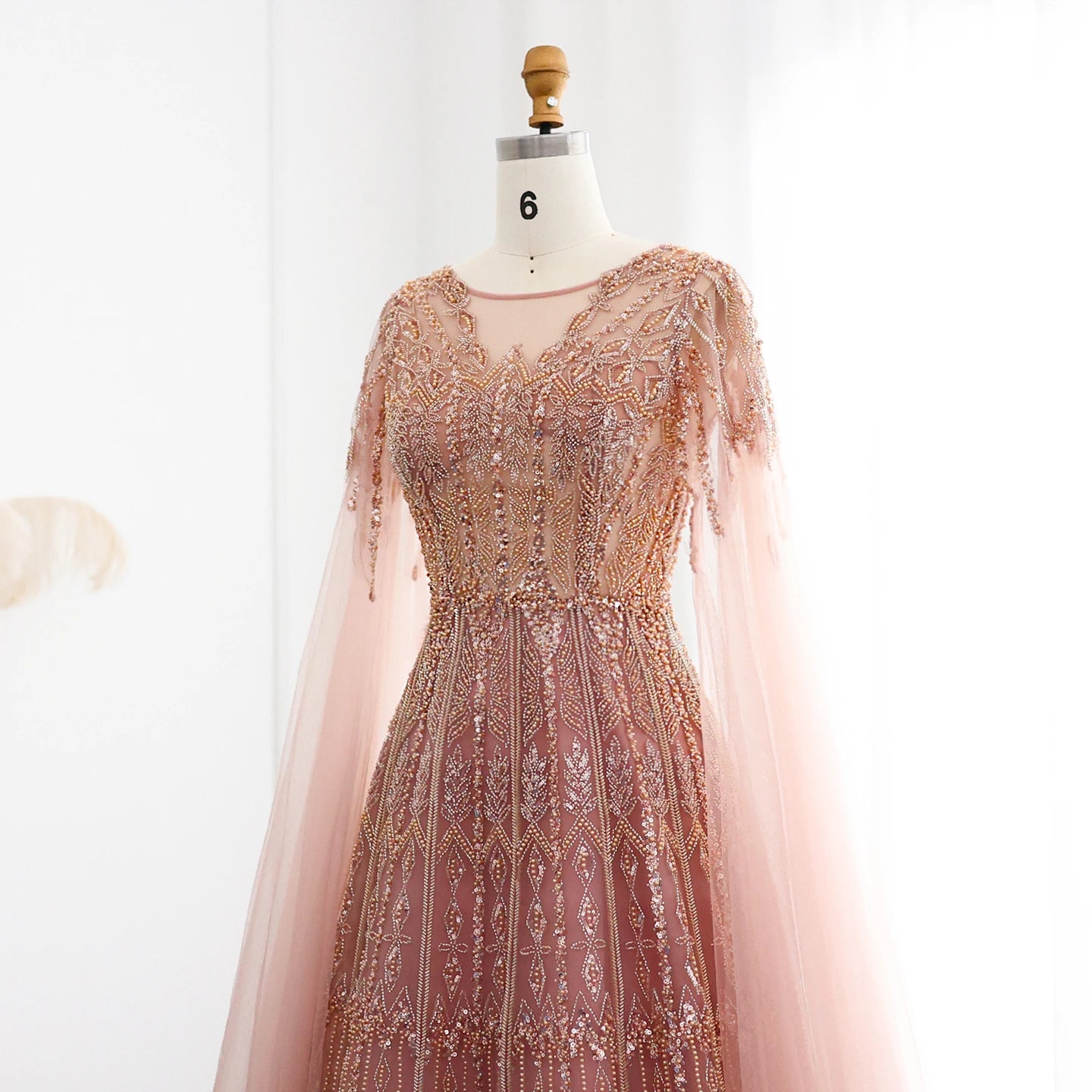 Blue Luxury Evening Dress with Cape Sleeves Brown Pink Wedding Formal Party Gowns - Image 11