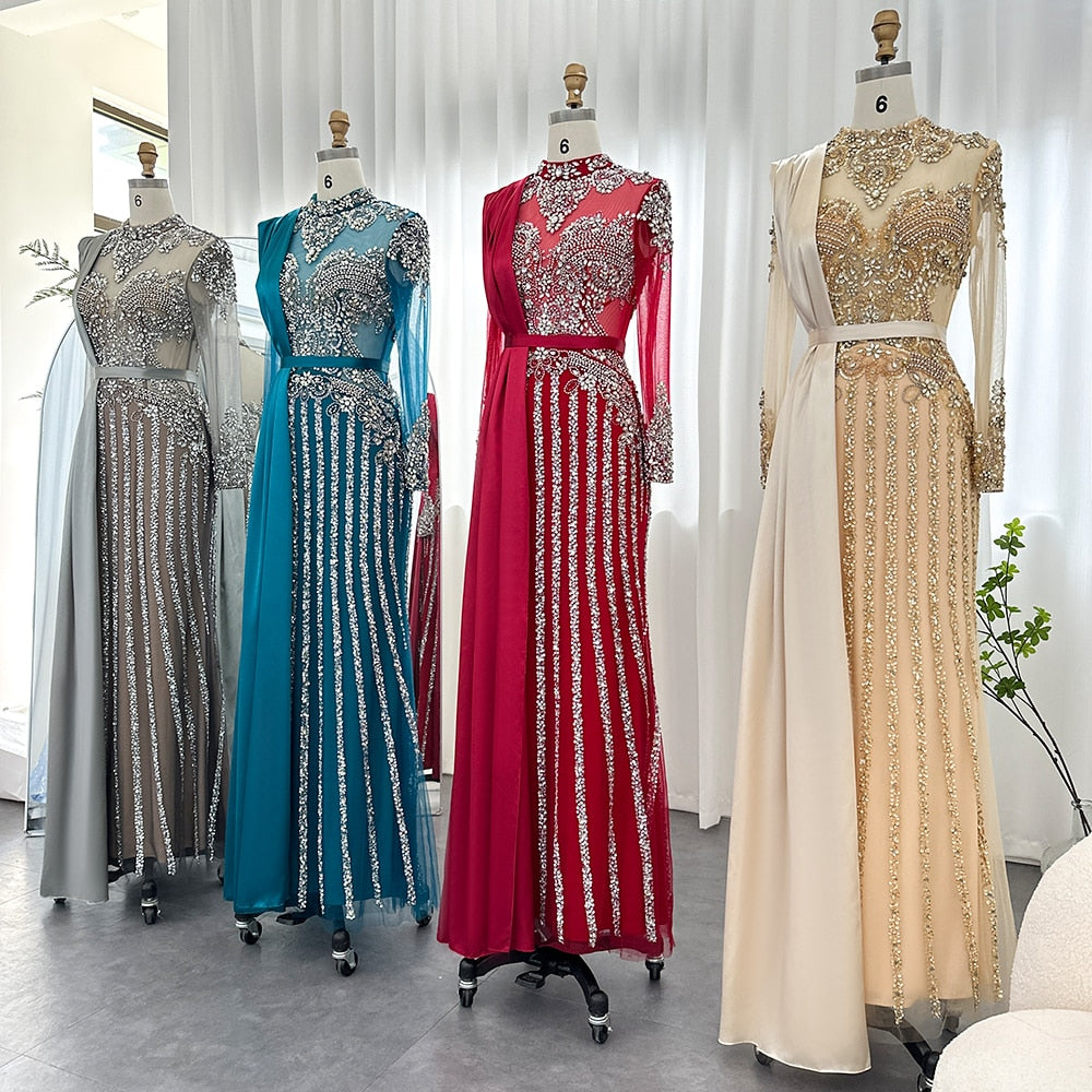 Luxury Crystal  Evening Dress with Overskirt  Formal Dresses for Women Wedding Party