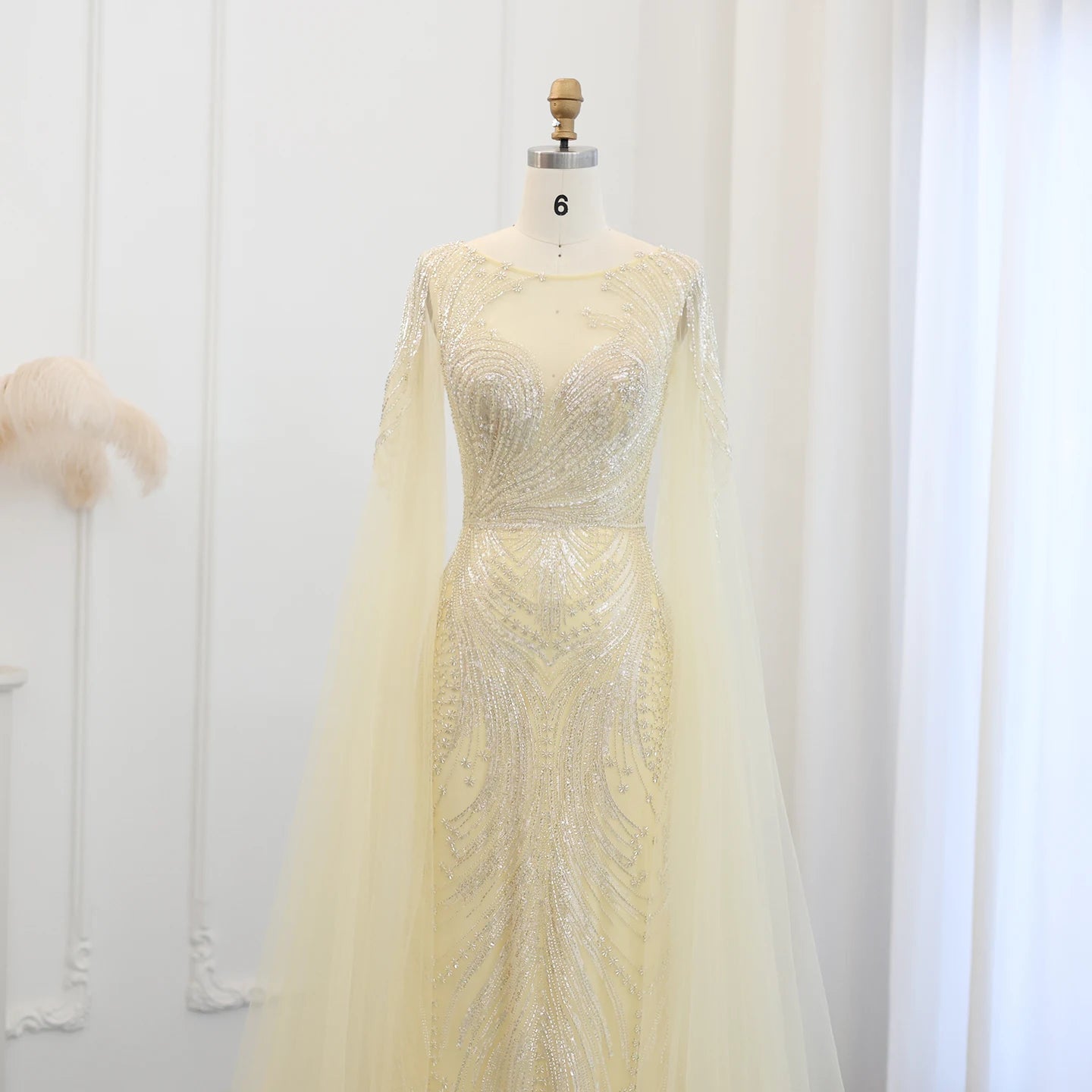 Luxury Blue Mermaid Evening Dress with Cape Sleeves 2024 Sage Green Plus Size Women Wedding Party Gowns - Image 9