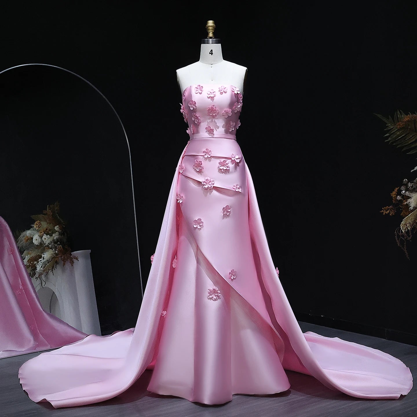 3D Flowers Mermaid Evening Dress with Detachable Overskirt Women Wedding Party Gowns Customized - Image 7