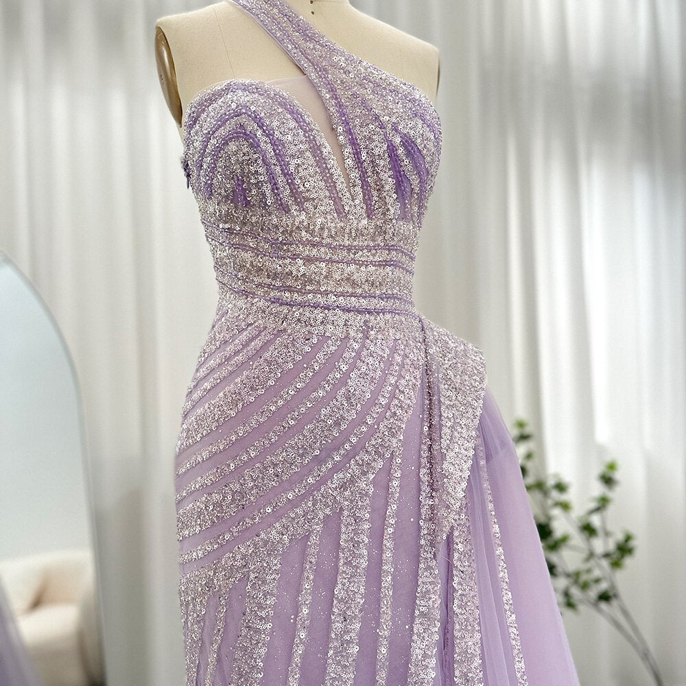 Luxury One Shoulder Mermaid Evening Dresses for Woman Wedding Party High Split Prom Formal Gowns - Image 13