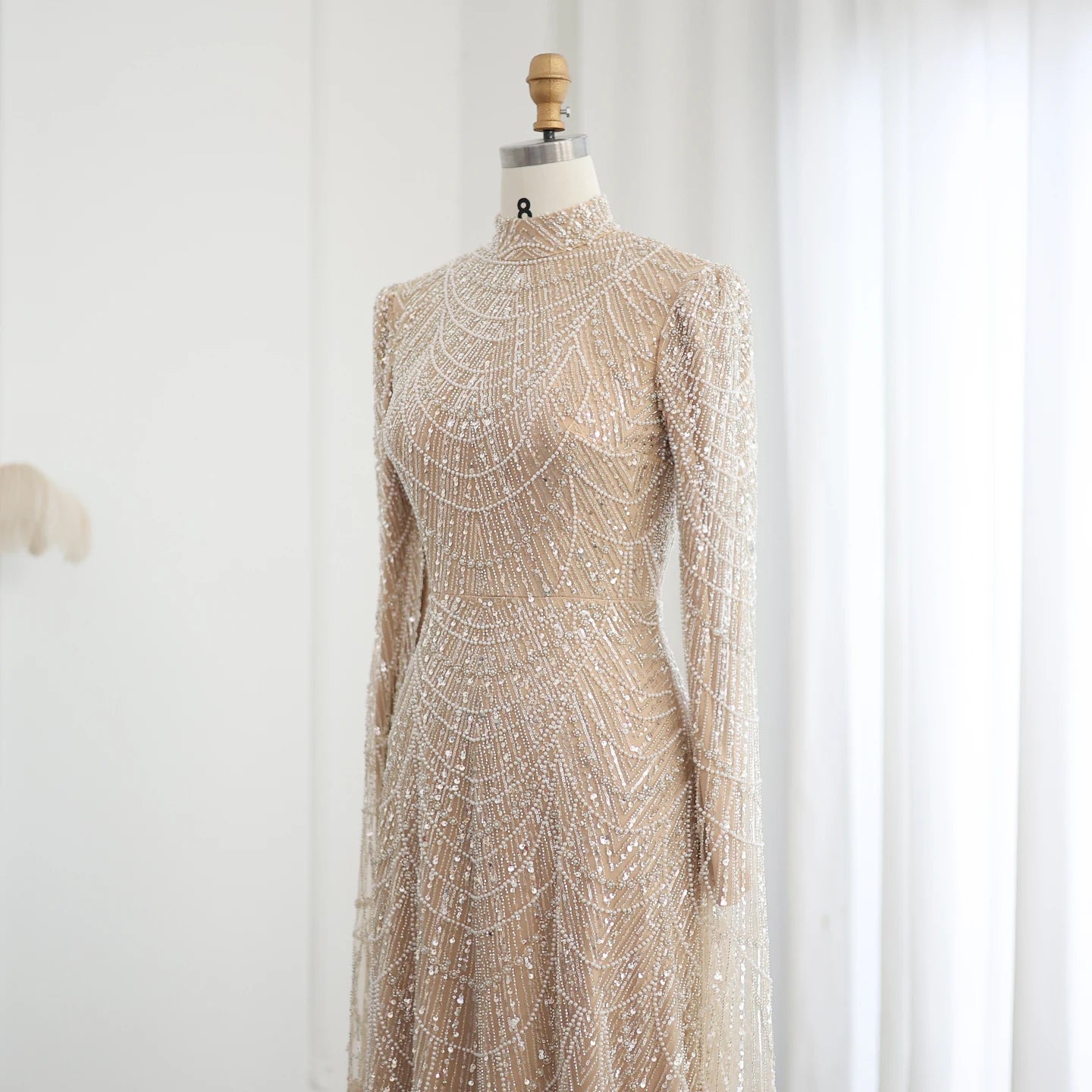 Sage Green Muslim Evening Dresses with Cape Sleeves High Neck for Arabic Women Wedding Party - Image 11