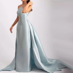Elegant Light Blue Satin Evening Dress for Women Wedding Overskirt Formal Party Gowns