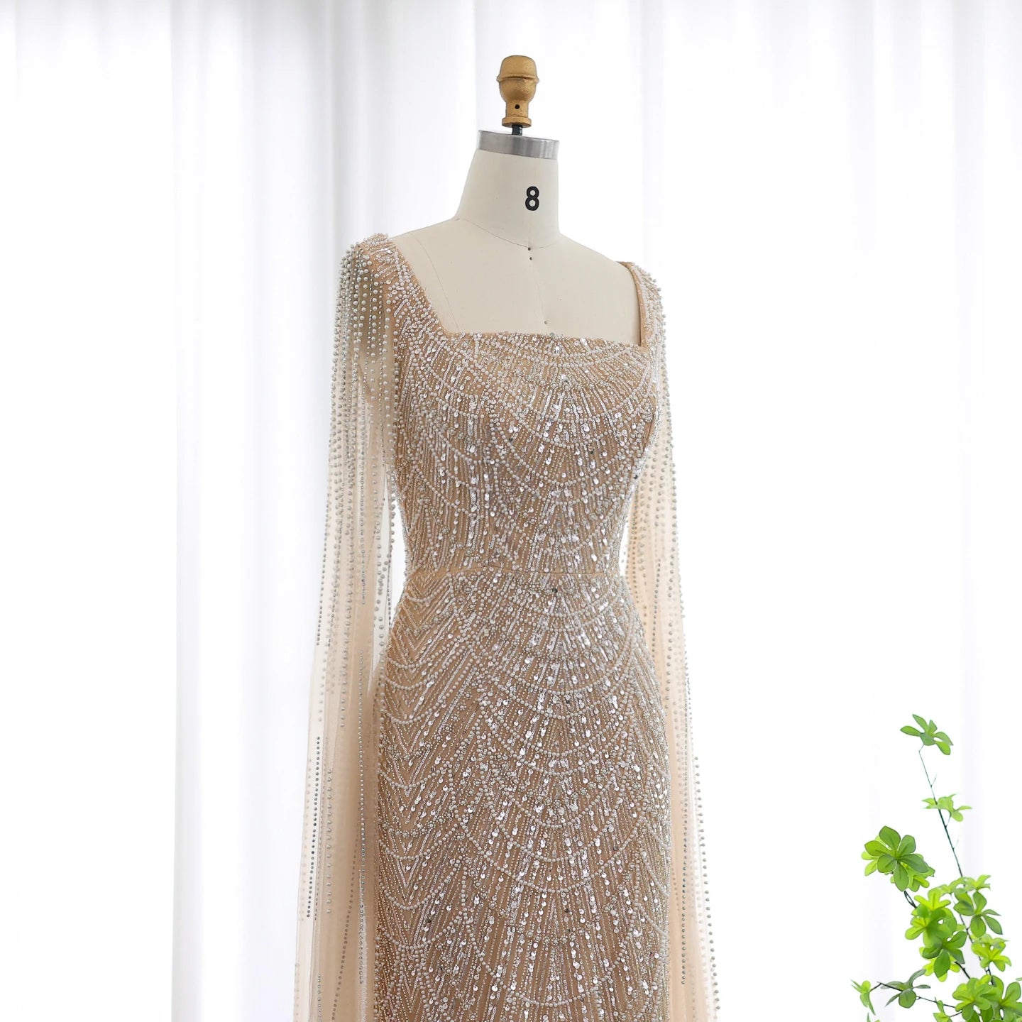 Beaded Mermaid with Cap Sleeves Evening Dresses for Women Champagne Formal Dresses Prom Dress - Image 9