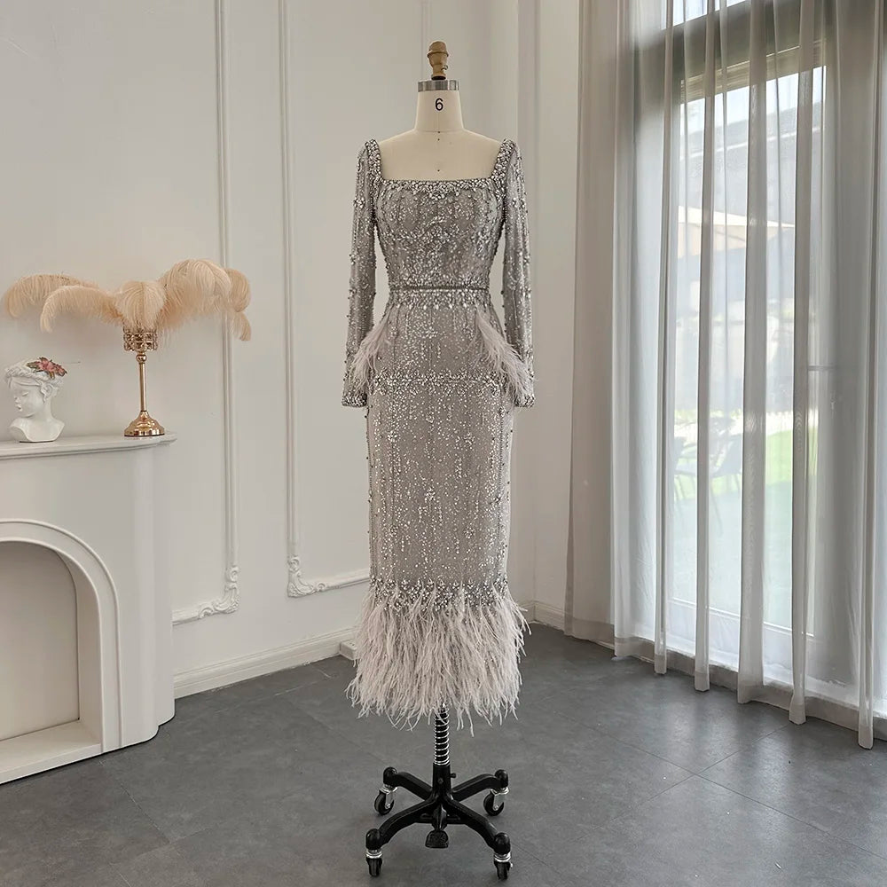 Mermaid Evening Dress with Cape Luxury Feather Formal Dresses for Women Wedding Party - Image 51